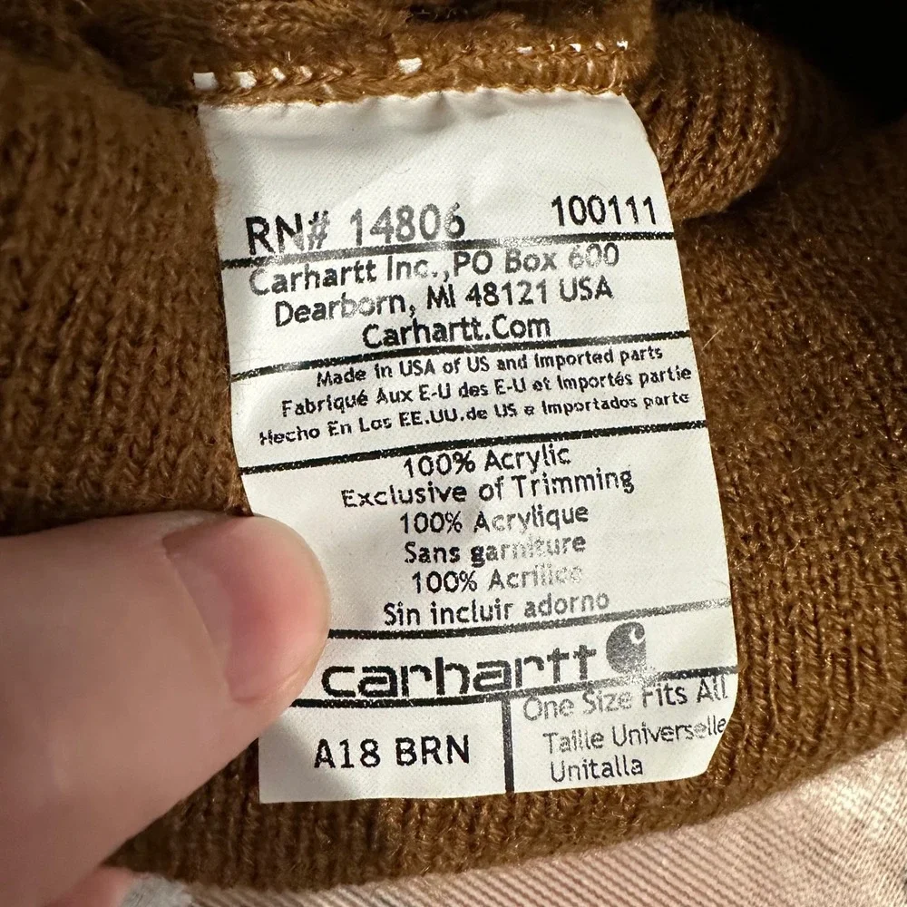 Carhartt Beanie Watch Hat Unisex‎ OSFA Brown Excellent A18 Ribbed Knit Logo Cap